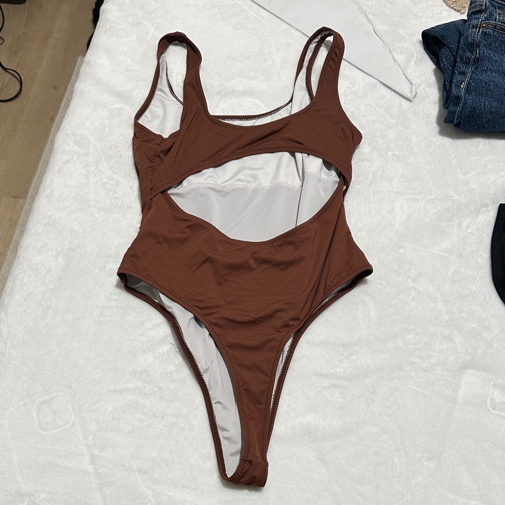 Brown Cutout One-Piece Swimsuit